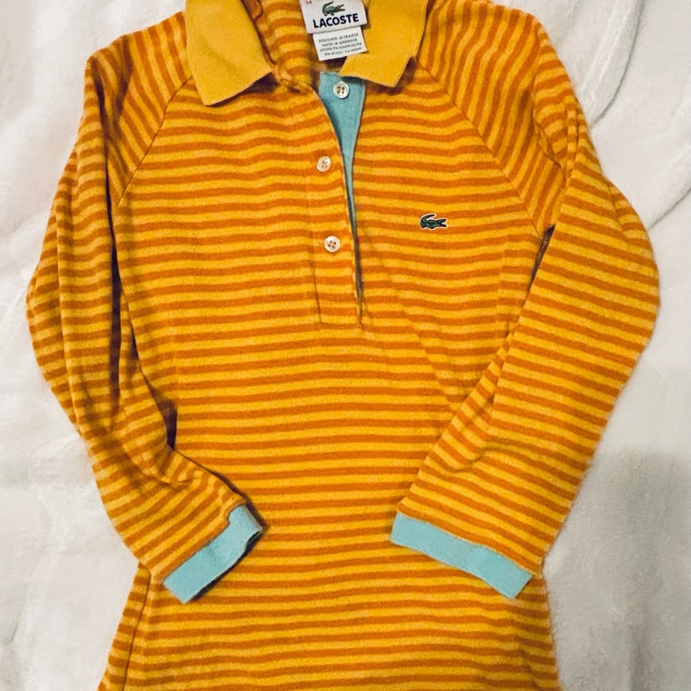 LacosteOrange and Yellow Striped Button Down Shirt